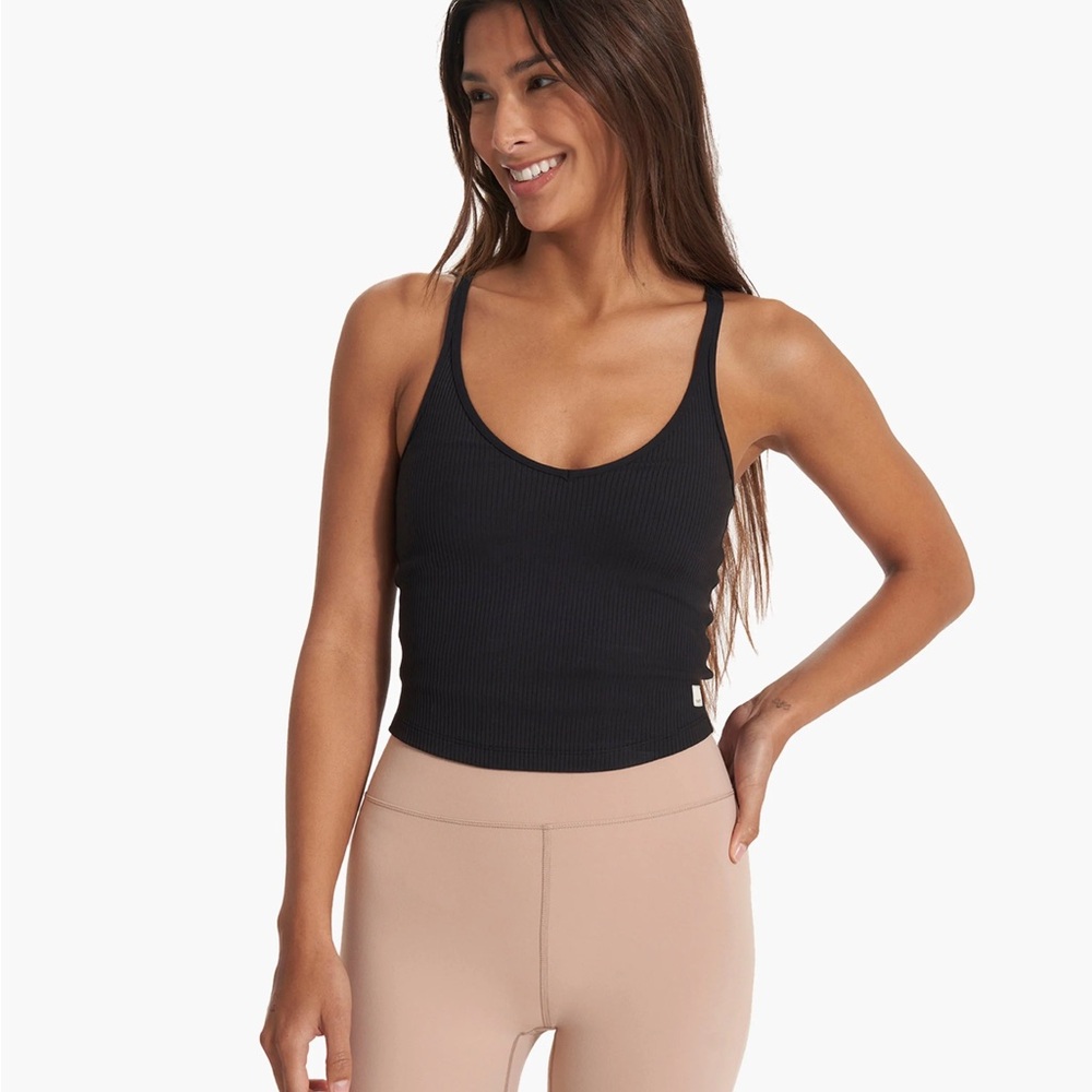 Vuori Black Ribbed Crisscross Tank